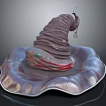 3D Rendered Spiral Decorative Structure On Textured Base Plate With Red Details