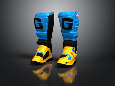 Blue And Yellow Shin Guards With G Logo For Sports Protection 3d model