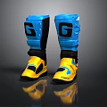 Blue And Yellow Shin Guards With G Logo For Sports Protection