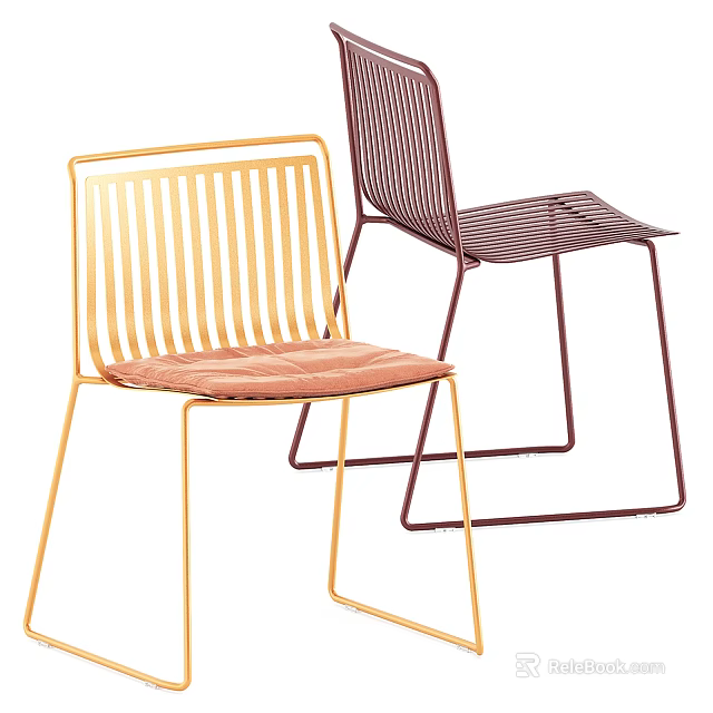 Golden And Burgundy Modern Leisure Chairs With Metal Frame Pink Cushion And Minimalist Design 3d model 