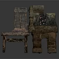 Ancient Rustic Stone Structure With Stove Bench And Rough Hewn Blocks 3d model