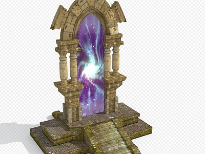 Ancient Stone Archway With Carved Columns And Stone Steps Against Starry Nebula 3d model