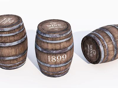 Vintage Wooden Wine Barrels With 1899 Label For Household Storage And Decor 3d model