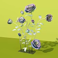 Decorative Floral Display With Purple Roses Green Stems And Leaves On Green Background