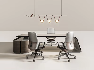 Modern Office Desk Interior Design With Comfortable Chairs And Pendant Lights 3d model