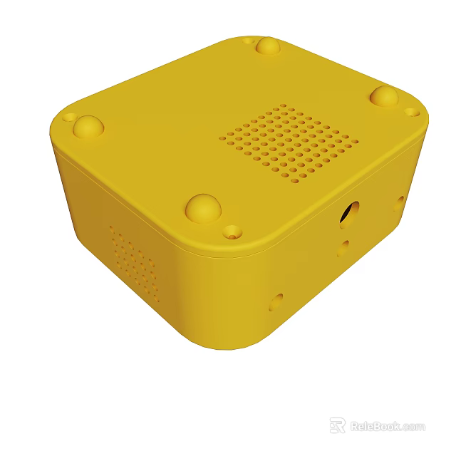 Modern Yellow Square Shaped Device With Surface Holes And Circular Protrusions 3d model 