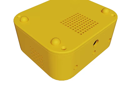 Modern Yellow Square Shaped Device With Surface Holes And Circular Protrusions 3d model