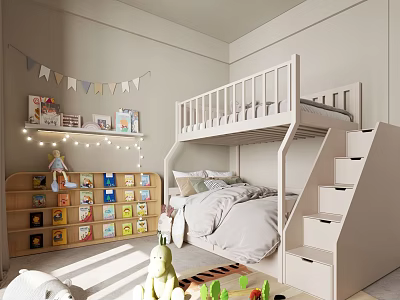 Bed Children's Bed Bunk Bed Bunk Bed Solid Wood Bed High and Low Bed Multifunctional Bed Children's Bed Children's Room Children's Storage Cabinet Log Style Children's Bed 3d model