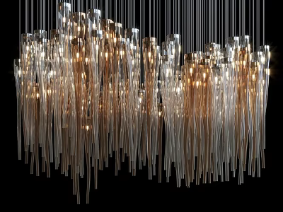 Modern Artistic Chandelier With Glass Pendant Strands And Gold Accents Illuminated 3d model