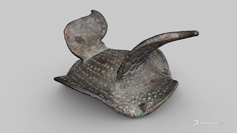 Other Ancient Bronze Artifact With Textured Surface And Wing Like Decorative Structure 3d model 