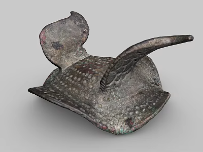 Other Ancient Bronze Artifact With Textured Surface And Wing Like Decorative Structure 3d model