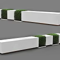 White Rectangular Outdoor Chairs With Green Shrubs In Modern Outdoor Setting 3d model