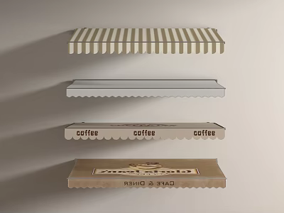 Various Design Awnings With Striped Pattern Smooth Surface Coffee Text And Decorative Edges 3d model