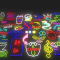 Colorful Neon Signs With Various Shapes And Icons