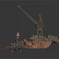 Industrial Construction Site Scene With Steel Tower Crane Scaffolding Rocks And Platform