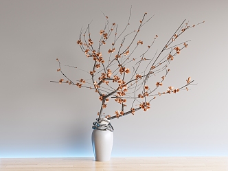 Modern Vase Flower Artwork Red Apricot Branches Red Plum Branches Green Plant Ornaments 3d model