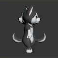 Two Cute Cartoon Puppies Front And Back Views With Blue Eyes Gray White Fur