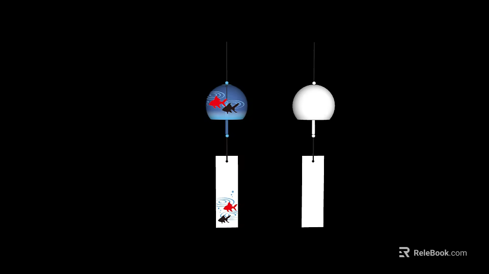 Hanging Decorative Wind Chimes with Blue Fish Pattern White Spherical Tops and Rectangular Pendants 3d model 
