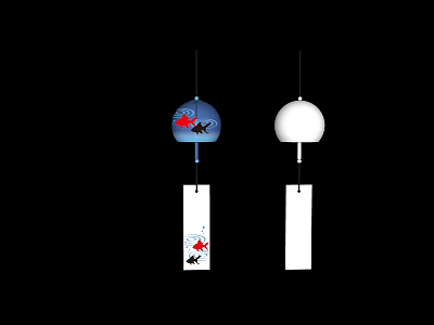 Hanging Decorative Wind Chimes with Blue Fish Pattern White Spherical Tops and Rectangular Pendants 3d model