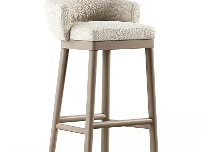 Minimalist Upholstered Bar Stool With Light Colored Fabric Padded Seat And Wooden Legs 3d model