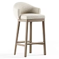 Minimalist Upholstered Bar Stool With Light Colored Fabric Padded Seat And Wooden Legs