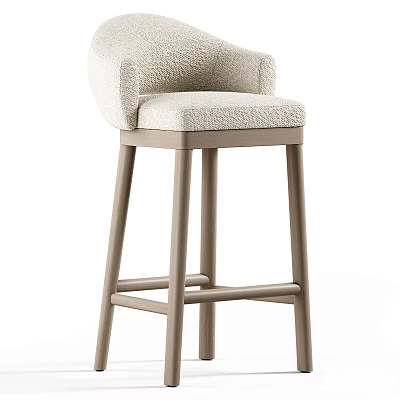 Minimalist Upholstered Bar Stool With Light Colored Fabric Padded Seat And Wooden Legs 3d model