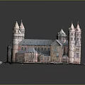 Cartoon Scene Of Medieval Castle With Towers Spires Red Brick Gray Roof And White Base