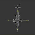 Cosmic Aerospace Vehicle Model With Gray Body Rotors And Yellow Stripes For Exploration
