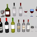 Different Styles of Wine Bottles and Glasses Collection for Wine Enthusiasts Display Setup