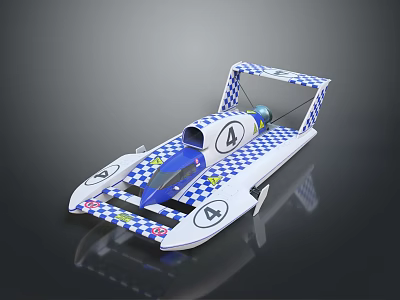 Blue And White Checkered Streamlined Race Car Model With Logos And Number Details 3d model