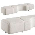 Light Beige Fabric And Dark Gray Leather Curved Modular Stools For Home Decor