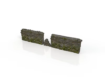 Moss Covered Ancient Broken Stone Walls Architectural Structure Design Details 3d model