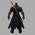 A Man Wearing Black And Red Tactical Gear With Sword On Back Standing Pose