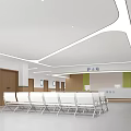 Modern Medical Waiting Area With White Chairs Wooden Doors And Wall Displays