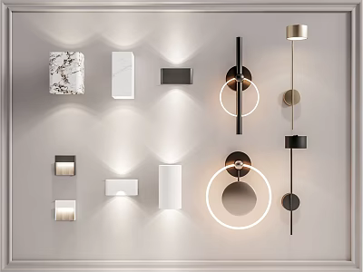 Various Modern Wall Lamps With Circular Linear And Rectangular Metal Design Fixtures 3d model