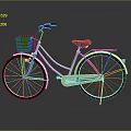Light Blue Bicycle Featuring White Basket Red Seat And Black Wheels With Ground Reflection
