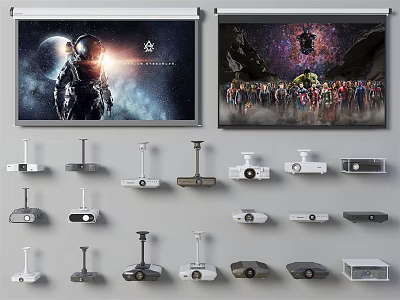 Projection Monitoring Systems With Various Projectors And High Definition Projection Screens 3d model