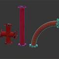 Red Industrial Pipes with Various Shapes T joint Straight Elbow and Metal Flanges