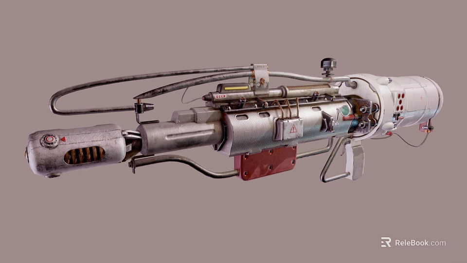Futuristic Mechanical Weapon With Metal Pipes Red Panels And Detailed Design 3d model 