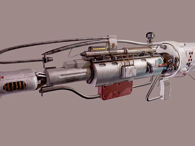 Futuristic Mechanical Weapon With Metal Pipes Red Panels And Detailed Design 3d model