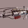 Futuristic Mechanical Weapon With Metal Pipes Red Panels And Detailed Design