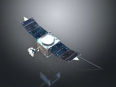 High Tech Orbital Satellite Featuring Solar Panels Communication Antenna And Structural Design 3d model