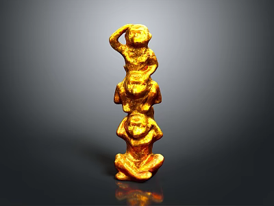 Vintage Steam Train Carriage Display With Stacked Golden Monkey Statues 3d model