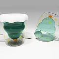 Festive Decorative Mugs with Green Blue Design Transparent Body White Top Stars Snowflakes Patterns