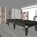 Modern Billiard Room Interior With Green Pool Table Cue Rack And Fitness Equipment