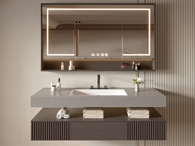 Modern Bathroom Vanity with Lighted Mirror Sink and Storage Cabinet 3d model