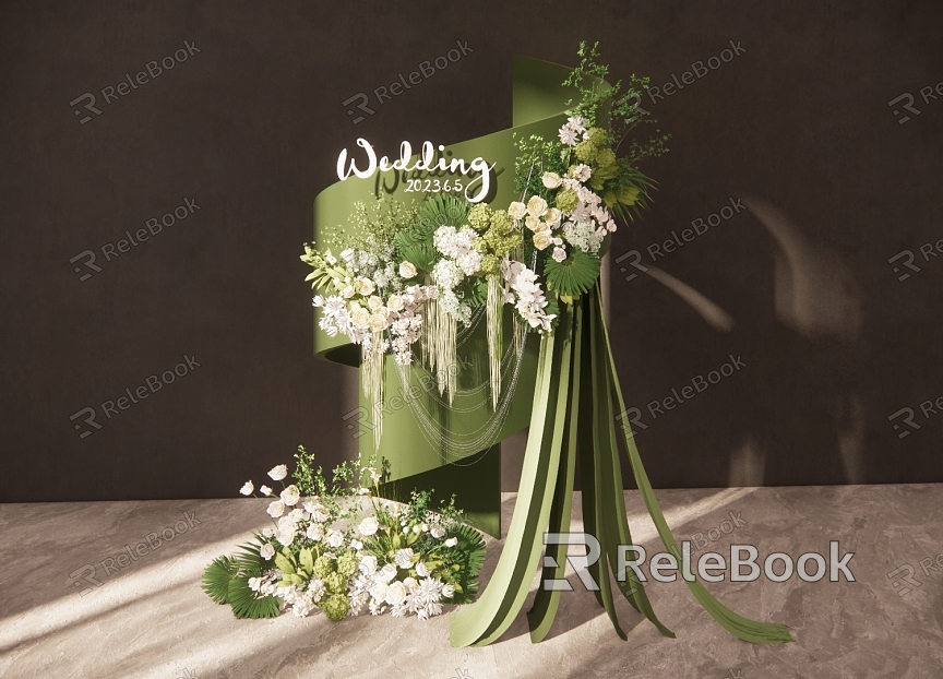 Modern Beauty White and Green Cloth Mantle Wedding Flower Art Beauty model