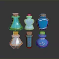 Woman Showing Colorful Magic Potion Bottles With Various Shapes And Cork Stoppers