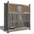 Rustic Wooden Entryway Side Cabinet with Grid Doors and Lower Shelf Basket