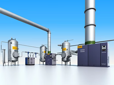 Modern Industrial Equipment Featuring Stainless Steel Tanks Large Pipes and Control Cabinets 3d model